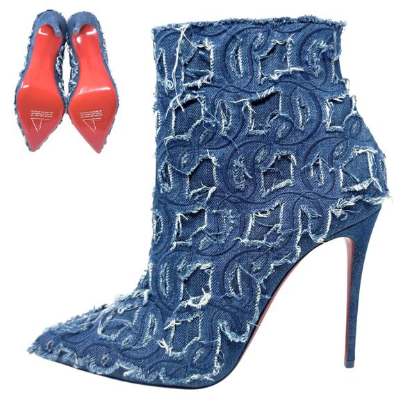 LOGO Christian Louboutin Heels So Kate Boots Ankle Booties Blue Denim NWT 40 - Picture 1 of 10
